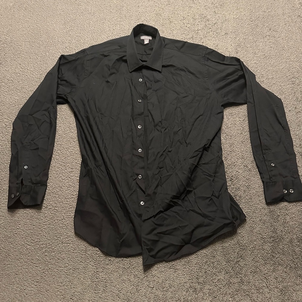 Van Heusen Black w/ Stripes Long-Sleeve Button Down, M
